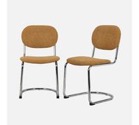 sweeek-Silla Cantilever Redondeada de Metal, Borreguito Texturizado y Patas cromadas, Set de 2 Mostaza - 47x54.5x81 cm