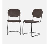 sweeek-Silla Cantilever Redondeada de Metal, Pana y Patas cromadas, Set de 2 Marrón - 47x54.5x81 cm
