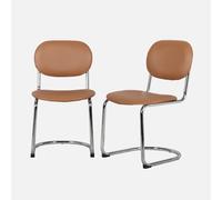 sweeek-Silla Cantilever Redondeada de Metal, Polipiel y Patas cromadas, Set de 2 Marrón - 47x54.5x81 cm