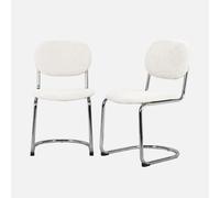 sweeek-Silla Cantilever Redondeada de Metal, Tela Chenille y Patas cromadas,Set de 2 Beige - 47x54.5x81 cm