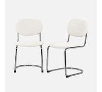 sweeek-Silla Cantilever Redondeada de Metal, Tela Chenille y Patas cromadas,Set de 2 Beige - 47x54.5x81 cm