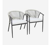 sweeek - Silla de jardín apilable de acero y cuerdas, set de 2 , Liora , 56x58x77 Beige
