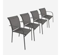 sweeek - Silla de jardín de aluminio y textileno, set de 4, Amara, Antracita, 62x55x84 cm Gray