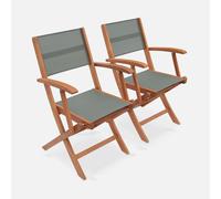 sweeek - Silla de jardín plegable de madera de eucalipto, set de 2 , Almeria , 54x58x89 Verde kaki
