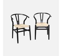 sweeek - Silla de madera con asiento de cuerda, set de 2 , Cecile , 54x53x76 Negro