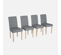 sweeek-Silla de Tela con Patas de Madera, Set de 4 Gris Claro - 43x56.5x92.5 cm