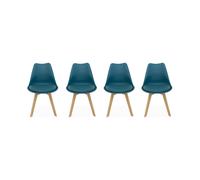 sweeek - Silla escandinava con patas de madera de haya, set de 4, Nils, Azul, 47x55x81 cm Azul