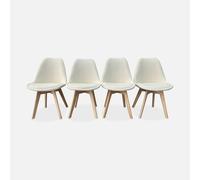 sweeek - Silla escandinava de madera de haya y borreguito, set de 4 , Nils borreguito , 47x55x81 Blanco