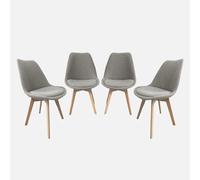 sweeek-Silla escandinava de Madera de Haya y Borreguito Texturizada, Set de 4 Gris Claro - 49x55x81 cm