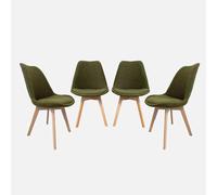sweeek-Silla escandinava de Madera de Haya y Borreguito Texturizada, Set de 4 Verde Kaki - 49x55x81 cm