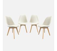 sweeek-Silla escandinava de Madera de Haya y Pana Fina, Set de 4 Blanco Roto - 49x55x81 cm