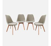 sweeek-Silla escandinava de Madera de Haya y Pana Fina, Set de 4 Gris Claro - 49x55x81 cm
