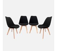 sweeek-Silla escandinava de Madera de Haya y Pana Fina, Set de 4 Negro - 49x55x81 cm