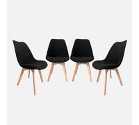 sweeek-Silla escandinava de Madera de Haya y Pana Fina, Set de 4 Negro - 49x55x81 cm