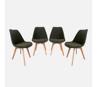 sweeek-Silla escandinava de Madera de Haya y Pana Fina, Set de 4 Verde Kaki - 49x55x81 cm