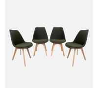 sweeek-Silla escandinava de Madera de Haya y Pana Fina, Set de 4 Verde Kaki - 49x55x81 cm
