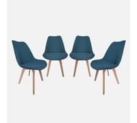 sweeek-Silla escandinava de Madera de Haya y Tela Simple, Set de 4 Azul Oscuro - 49x55x81 cm