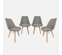 sweeek-Silla escandinava de Madera de Haya y Tela Simple, Set de 4 Gris Claro - 49x55x81 cm