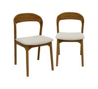 sweeek - Silla vintage de madera de hevea y tela, set de 2 Nogal - 46x53x78 cm Nogal