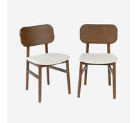 sweeek - Silla vintage de madera de hevea y tela, set de 2 , Olympie , 52x46x80 Nogal