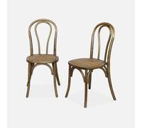 sweeek - Silla vintage de madera y ratán, set de 2 , Bastille , 49x48x90 Marrón viejo
