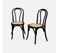 sweeek - Silla vintage de madera y ratán, set de 2 , Bastille , 49x48x90 Negro