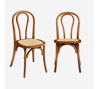 sweeek - Silla vintage de madera y ratán, set de 2 , Bastille , 49x48x90 Nogal