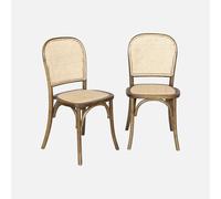 sweeek - Silla vintage de madera y ratán, set de 2 , Montparnasse , 48x44x89 Marrón viejo