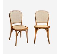 sweeek - Silla vintage de madera y ratán, set de 2 , Montparnasse , 48x44x89 Nogal