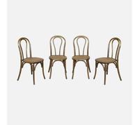 sweeek - Silla vintage de madera y ratán, set de 4 , Bastille , 48x49x90 Marrón viejo