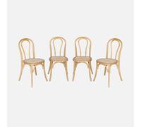 sweeek - Silla vintage de madera y ratán, set de 4 , Bastille , 48x49x90 Natural