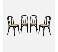 sweeek - Silla vintage de madera y ratán, set de 4 , Bastille , 48x49x90 Negro