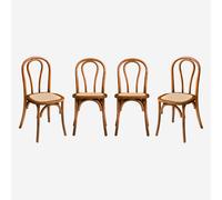 sweeek - Silla vintage de madera y ratán, set de 4 , Bastille , 48x49x90 Nogal