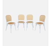 Sweeek - Sillas de madera y ratán vintage, set de 4, Montparnasse, Blanco, 44.5x48x89.5 cm Blanco