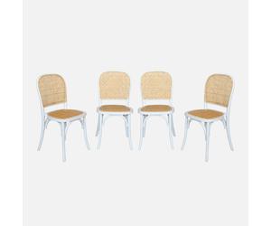 Sweeek - Sillas de madera y ratán vintage, set de 4, Montparnasse, Blanco, 44.5x48x89.5 cm Blanco