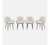 sweeek - Sillón borreguito con patas de metal, set de 4 , Shella , 57x59x84 Borreguito blanco