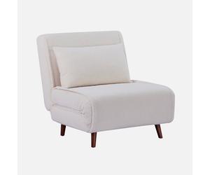 sweeek - Sillón convertible borreguito base de madera, 1 plaza , Guest borreguito , 191x77x83 Crema