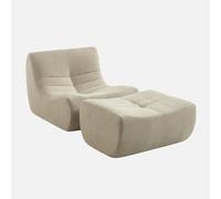 sweeek-Sillón de Borreguito Texturizada con reposapiés Beige - 91x105x72 cm