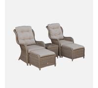 sweeek - Sillón de jardín con reposapiés de resina trenzada, set de 2 , Guiluce , 70x88x99 Beige y Gris