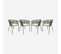 sweeek - Sillón de jardín de cuerda y acero galvanizado, set de 4 , Santos , 56x59x79 Beige y Verde kaki