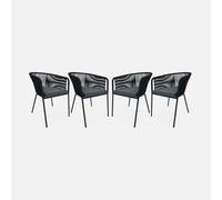sweeek - Sillón de jardín de cuerda y acero galvanizado, set de 4 , Santos , 56x59x79 Gris y Negro