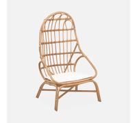 sweeek - Sillón de ratán en forma de huevo con cojín , Padang , 74x74x140 Natural