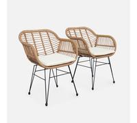 sweeek - Sillón de resina de bambú y efecto metálico, set de 2 , Wondama , 66x55x82 Beige