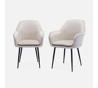 sweeek - Sillón de terciopelo con patas de metal, set de 2 , Shella , 57x59x84 Blanco roto