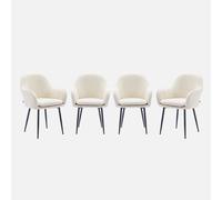 sweeek - Sillón de terciopelo de canalé y patas de metal negro, set de 4 , Shella , 57x59x84 Blanco roto