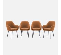 sweeek - Sillón de terciopelo de canalé y patas de metal negro, set de 4 , Shella , 57x59x84 Camel