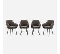 sweeek - Sillón de terciopelo de canalé y patas de metal negro, set de 4 , Shella , 57x59x84 Gris oscuro