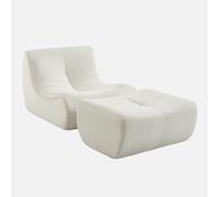 sweeek - Sillón de terciopelo de pana fina con reposapiés , Sokol pana , 91x105x72 Crema
