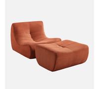 sweeek - Sillón de terciopelo de pana fina con reposapiés , Sokol pana , 91x105x72 Terracota