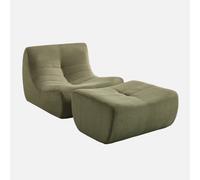 sweeek - Sillón de terciopelo de pana fina con reposapiés , Sokol pana , 91x105x72 Verde kaki